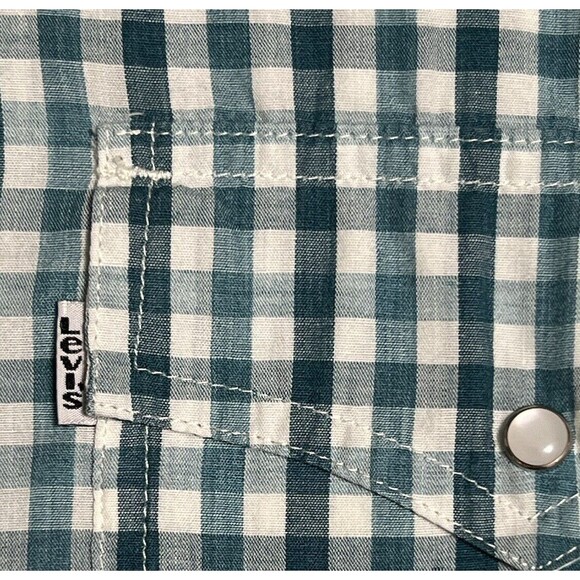 Levi’s Western Shirt Men's L Blue Gingham Plaid Checkered Button Up Rodeo Cowboy - Picture 5 of 17